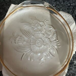 Floral Etched Glass Tray with Gold Rim